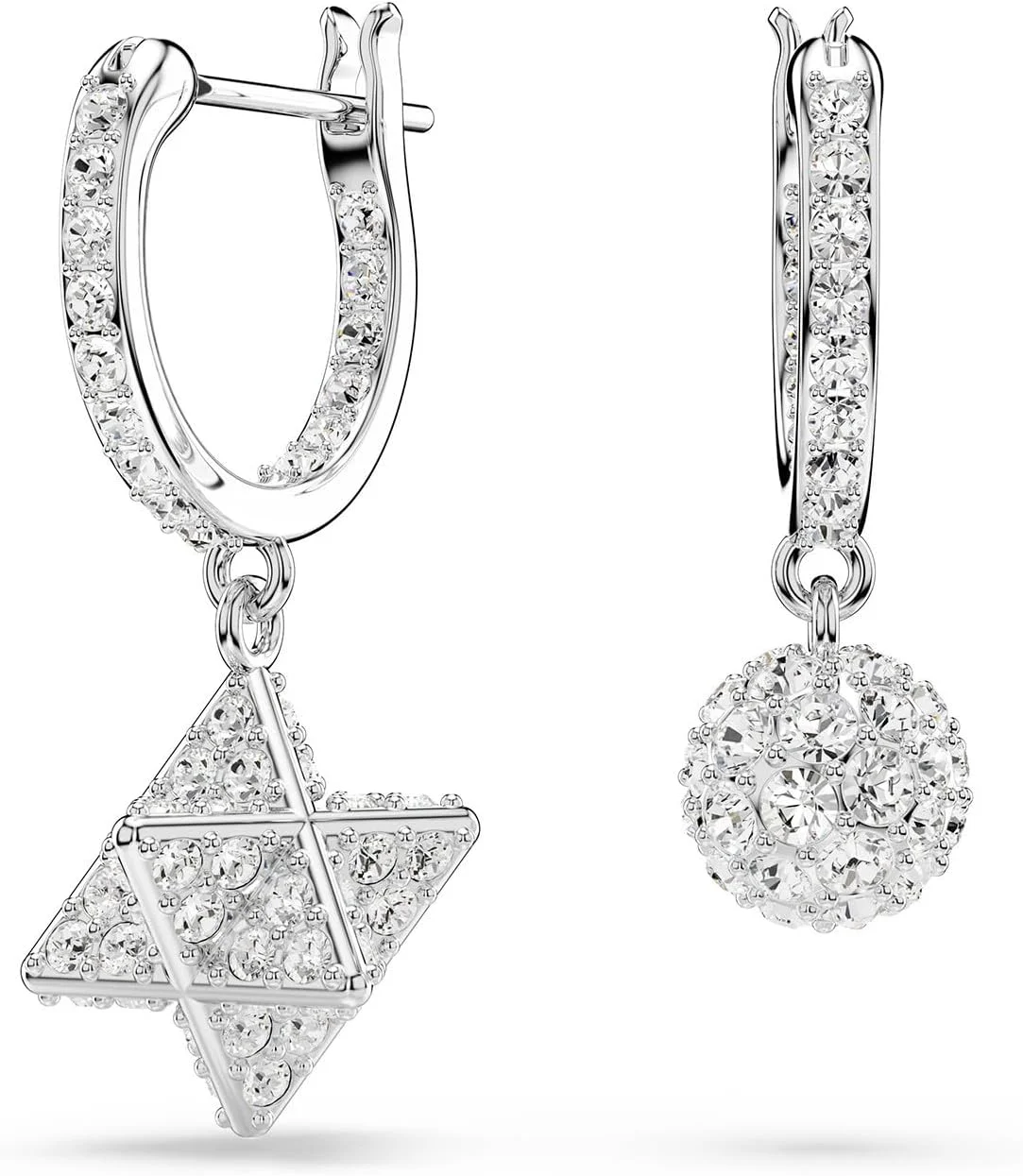 گوشواره آویز نامتقارن سواروسکی Dextera با روکش رودیوم، طرح ستاره و کره برش گرد، سفید