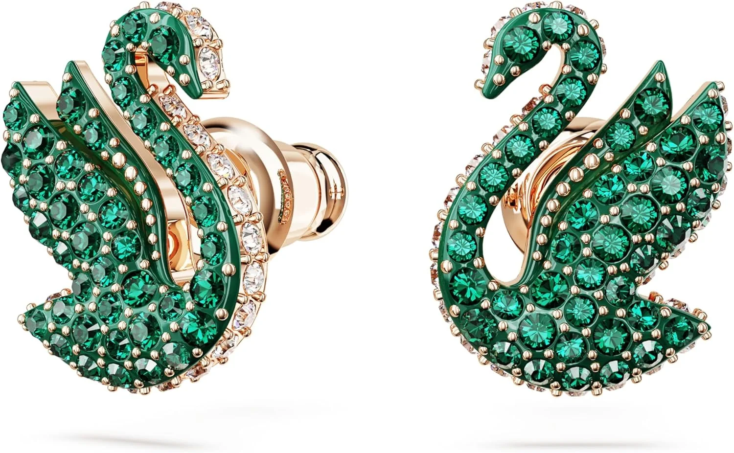 گوشواره های میخی قو ایکونیک سواروسکی، قو، سبز، با روکش طلایی رزگلد گوشواره های میخی قو ایکونیک سواروسکی، قو، سبز، با روکش طلایی رزگلد