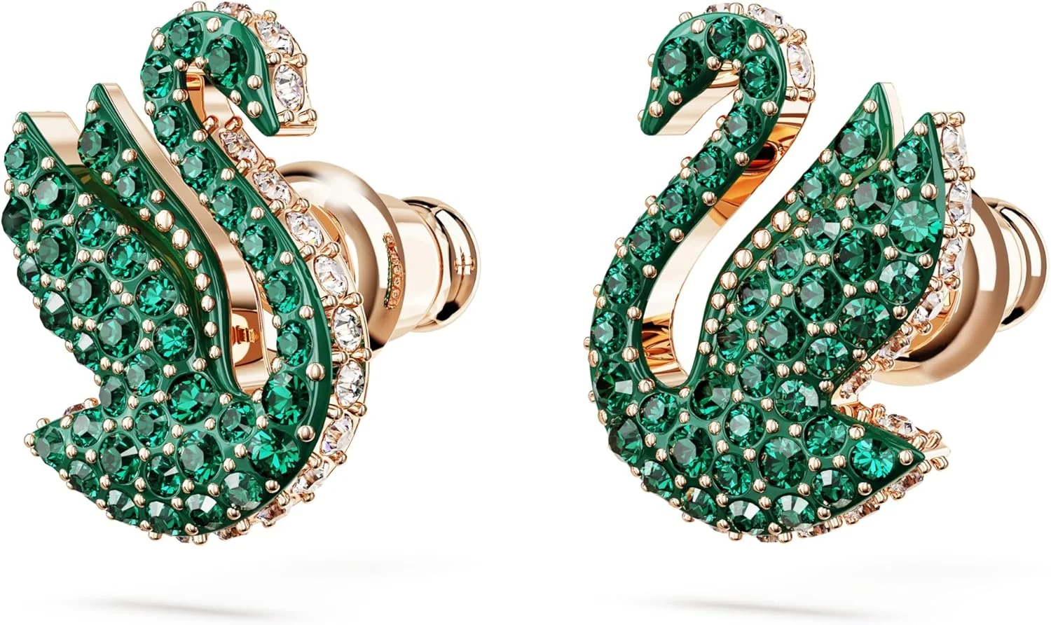 گوشواره های میخی قو ایکونیک سواروسکی، قو، سبز، با روکش طلایی رزگلد گوشواره های میخی قو ایکونیک سواروسکی، قو، سبز، با روکش طلایی رزگلد