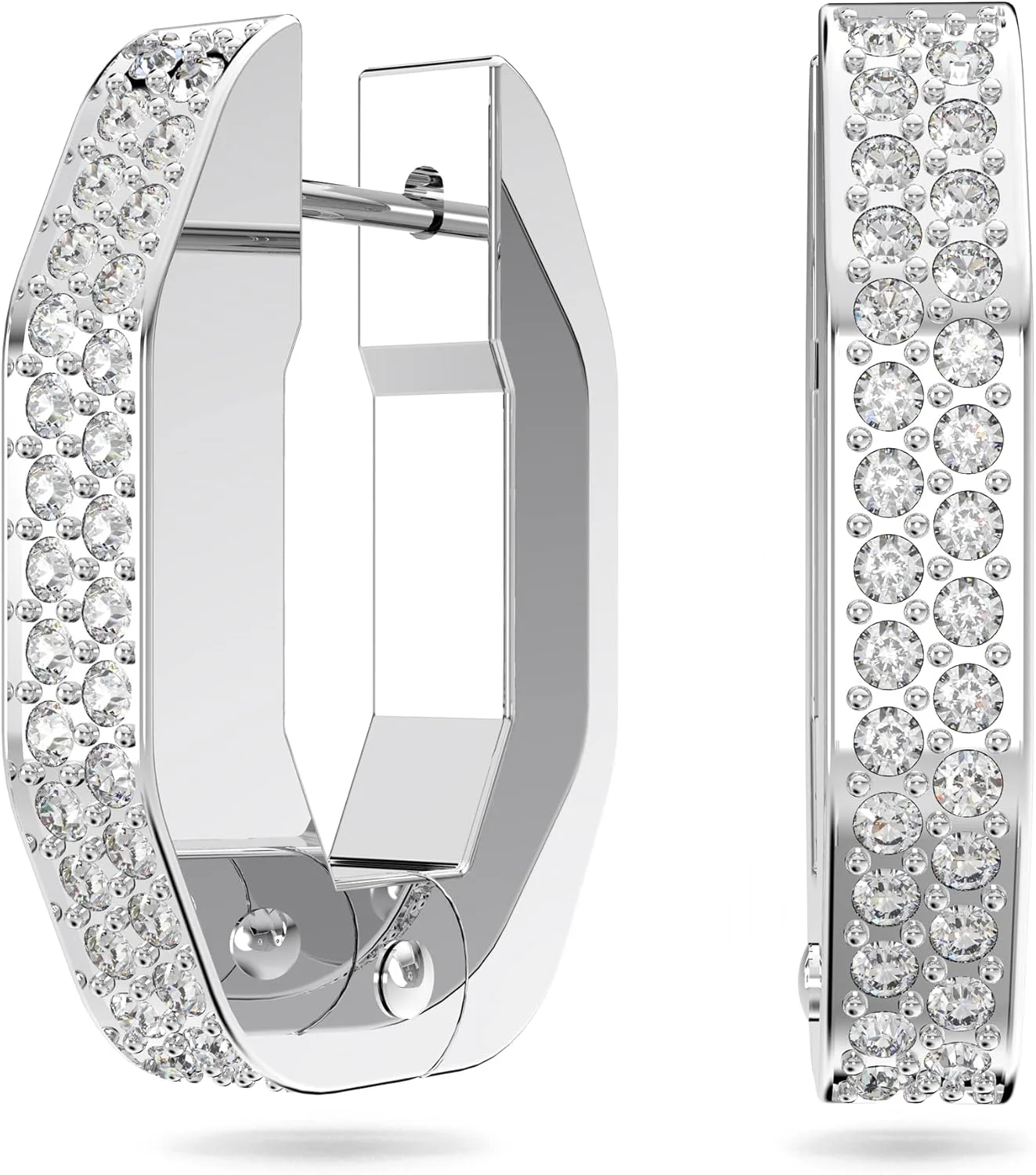 گوشواره حلقه ای هشت ضلعی کوچک سواروسکی، یک جفت سنگ فرش، کریستال سفید، حلقه های روکش رودیوم، از مجموعه Dextera، یک سایز