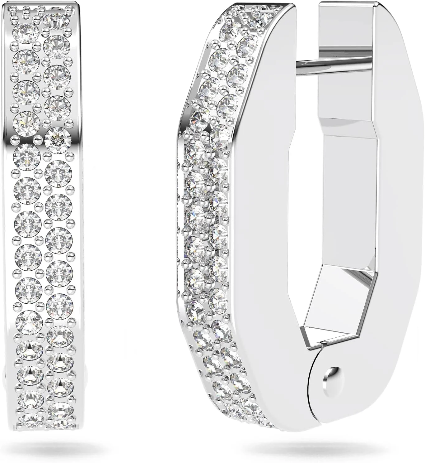 گوشواره حلقه ای هشت ضلعی کوچک سواروسکی، یک جفت سنگ فرش، کریستال سفید، حلقه های روکش رودیوم، از مجموعه Dextera، یک سایز