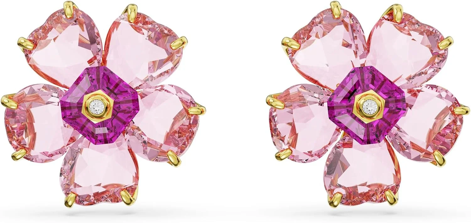 گوشواره های میخی سواروسکی Florere، گل، صورتی، با روکش طلایی