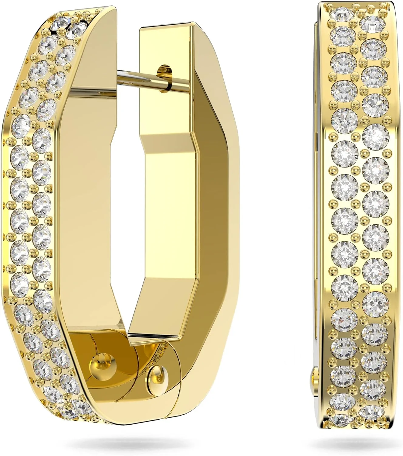 گوشواره های حلقه ای هشت ضلعی سواروسکی، یک جفت پاو، کریستال سفید، حلقه های روکش طلایی، از مجموعه دکسترا