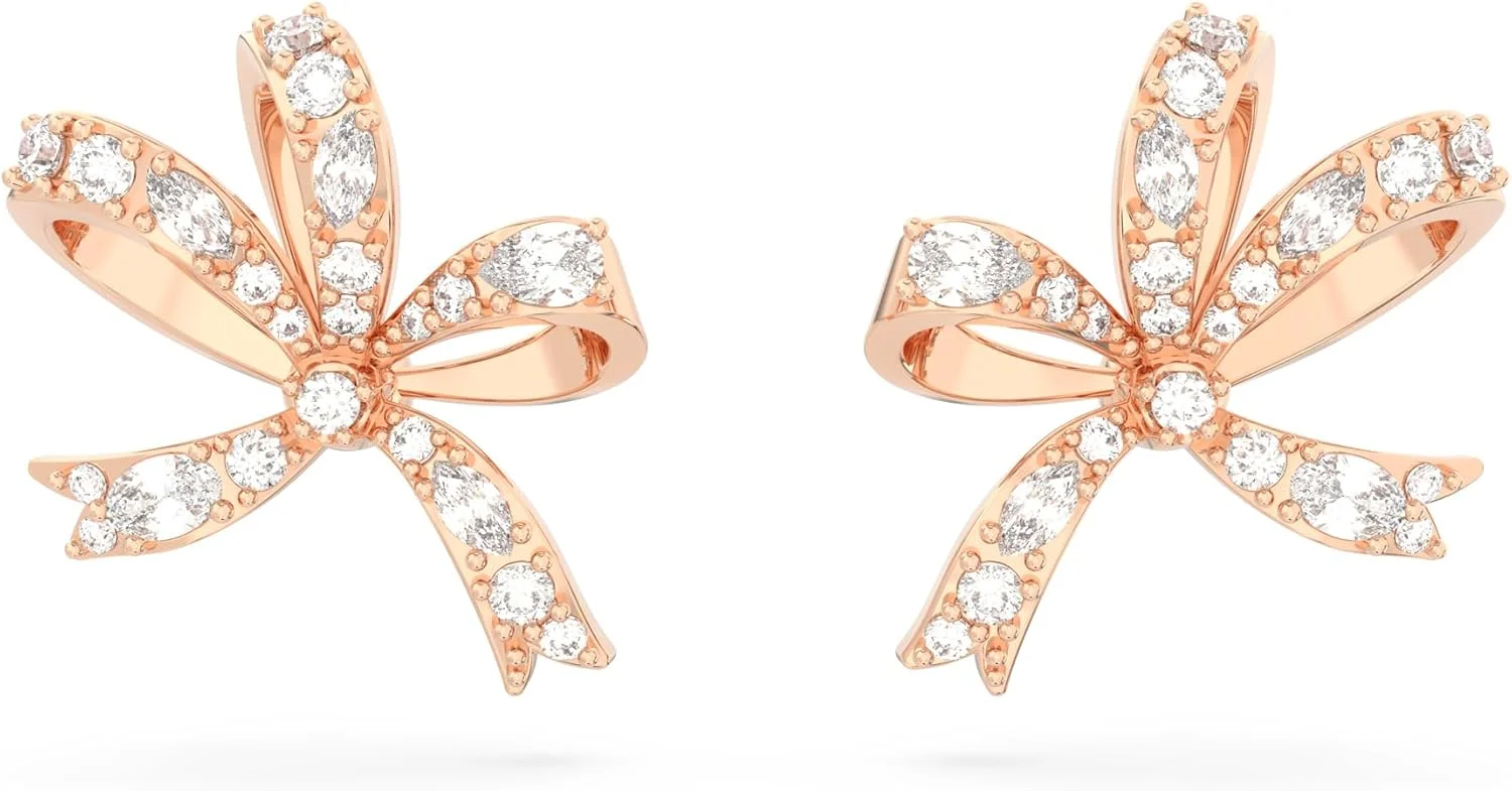 گوشواره های میخی سواروسکی ولتا، پاپیونی، کوچک، سفید، روکش طلایی رزگلد، تک سایز، طلایی رزگلد، کریستال