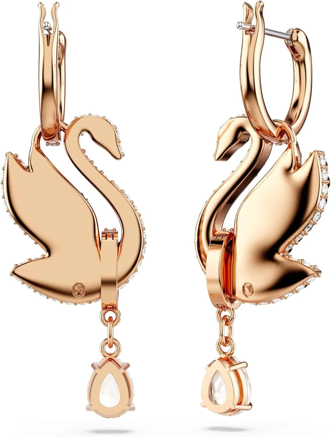 گوشواره آویز سواروسکی طرح قو با روکش طلای رزگلد، مشکی گوشواره آویز سواروسکی طرح قو با روکش طلای رزگلد، مشکی