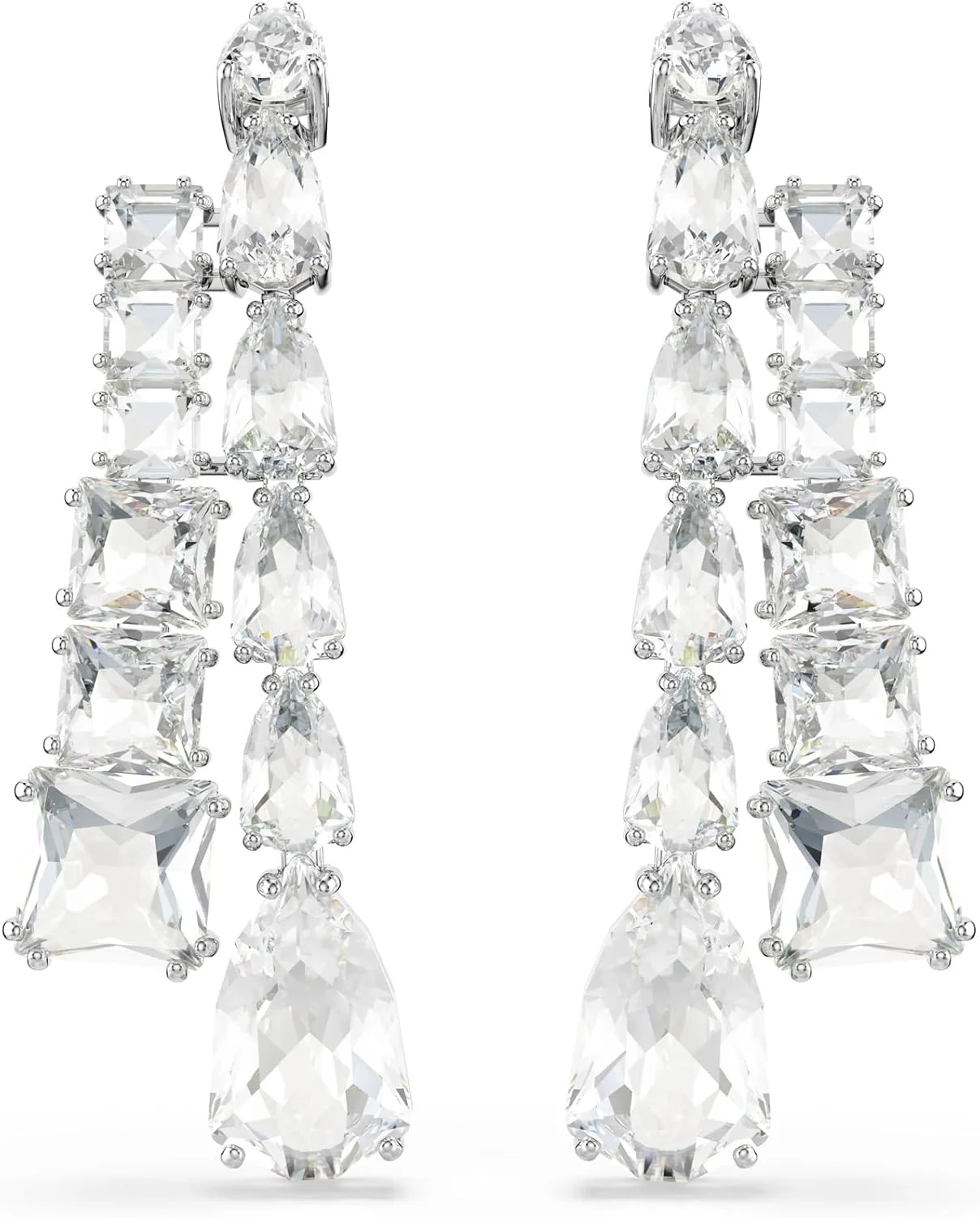 گوشواره آویز سواروسکی مدل Matrix با روکش رودیوم و برش های ترکیبی، سفید