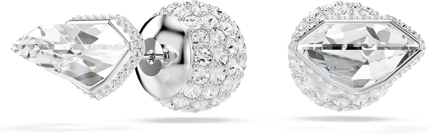 گوشواره میخی توپکی نگین دار سواروسکی لوسنت با روکش رودیوم، سایز 1.4 سانتی متر در 2.6 سانتی متر، سفید