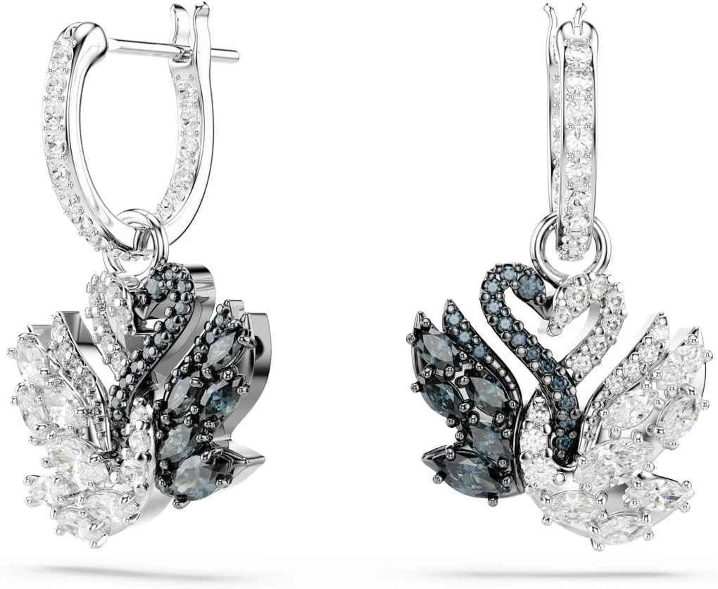 گوشواره های آویز قو سواروسکی، قو، مشکی، روکش رودیوم، تک سایز، کریستال، فلز با روکش رودیوم، زیرکونیا مکعبی، کریستال