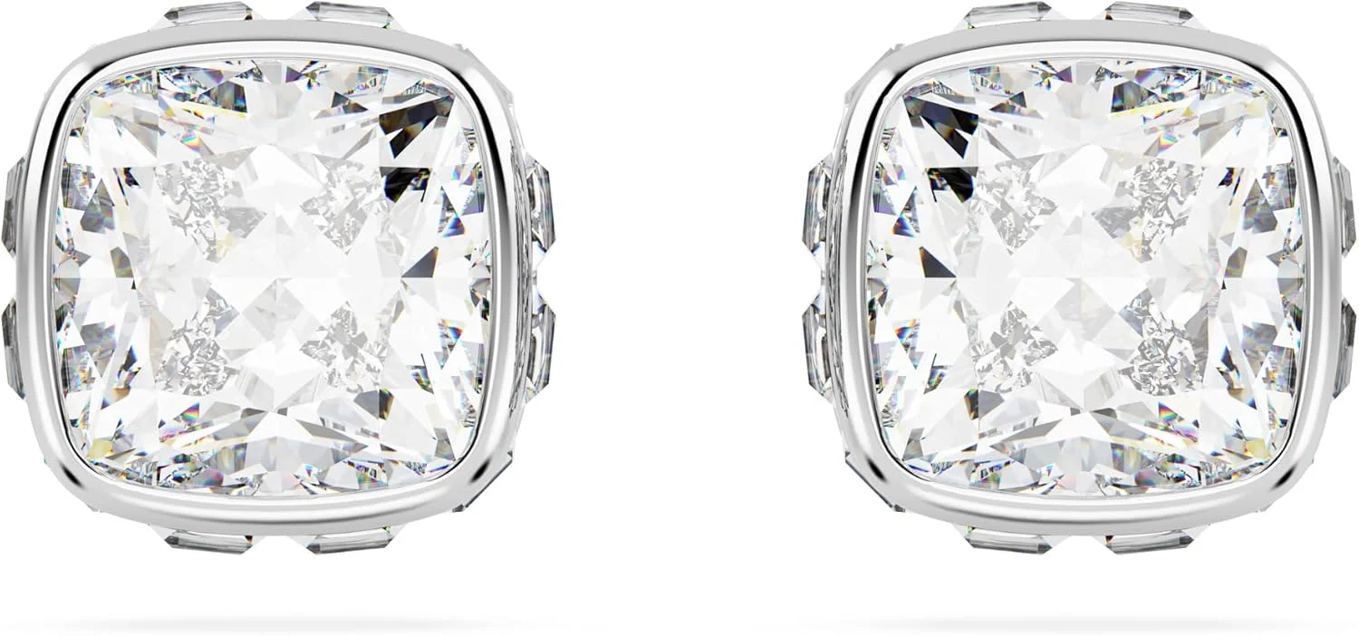 گوشواره های میخی سواروسکی با سنگ ماه تولد، برش مربعی، آوریل، سفید، روکش رودیوم، تک سایز، کریستال، بدون سنگ قیمتی