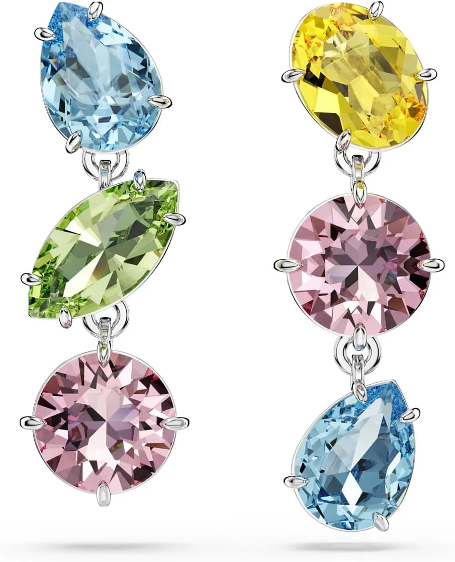 گوشواره آویز سواروسکی مدل Gema، طراحی نامتقارن، برش های ترکیبی، چند رنگ، روکش رودیوم