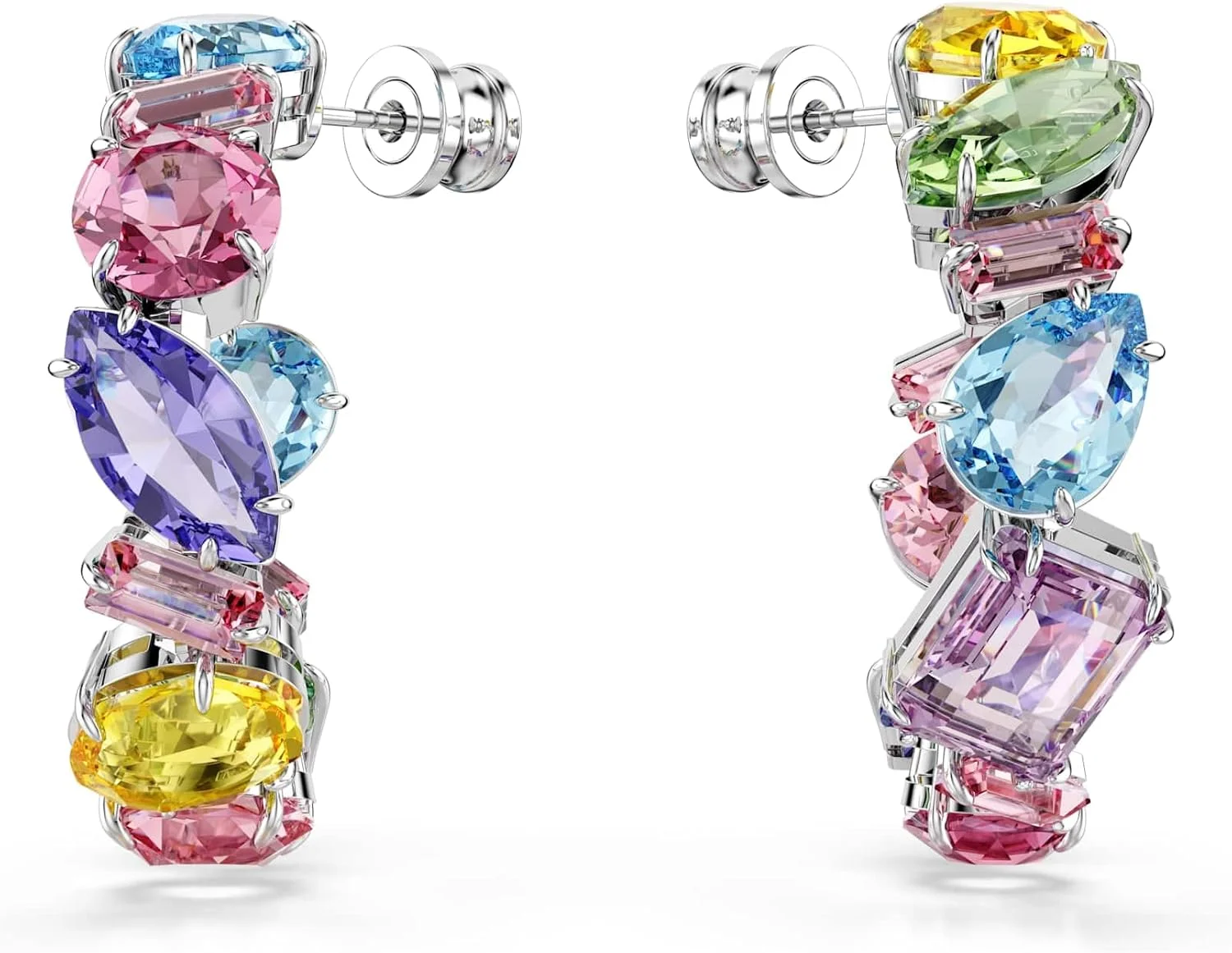 گوشواره های حلقه ای نامتقارن سواروسکی مدل Gema با روکش رودیوم، برش های ترکیبی، کوچک، چند رنگ