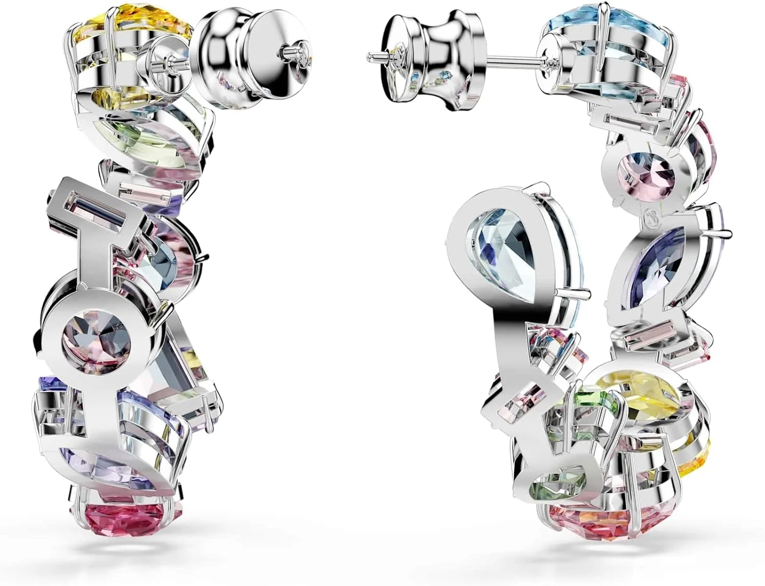 گوشواره های حلقه ای نامتقارن سواروسکی مدل Gema با روکش رودیوم، برش های ترکیبی، کوچک، چند رنگ