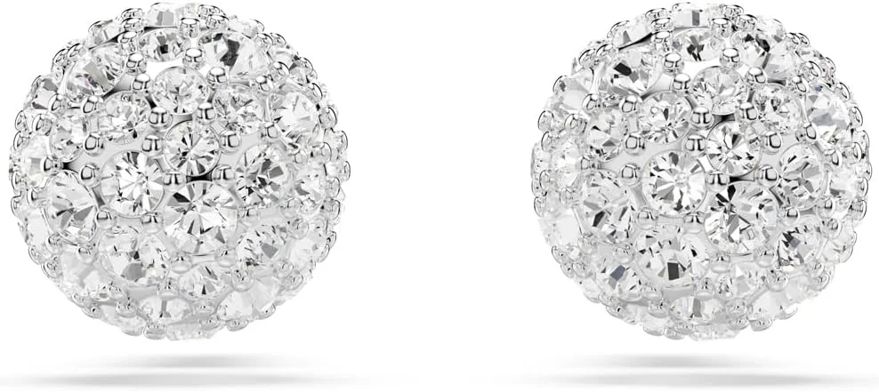 گوشواره های میخی کروی برش گرد روکش رودیوم Dextera سواروفسکی، سفید