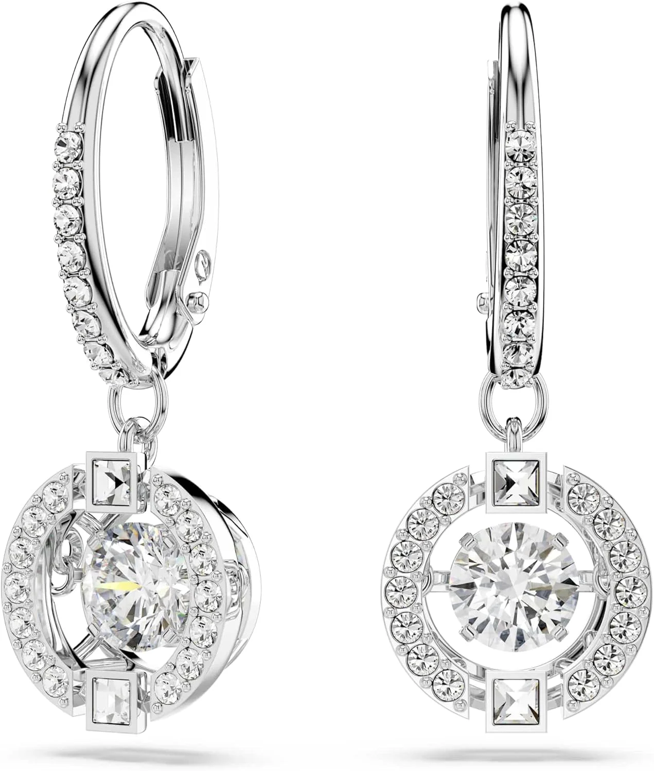 مجموعه جواهرات گردنبند و گوشواره رقص درخشان سواروسکی، روکش رودیوم، کریستال های آبی، کریستال های شفاف