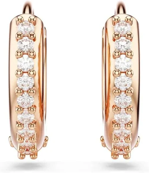 گوشواره حلقه ای سواروسکی ماتریکس، کریستال های گرد برش سفید در یک قاب با روکش طلایی رزگلد