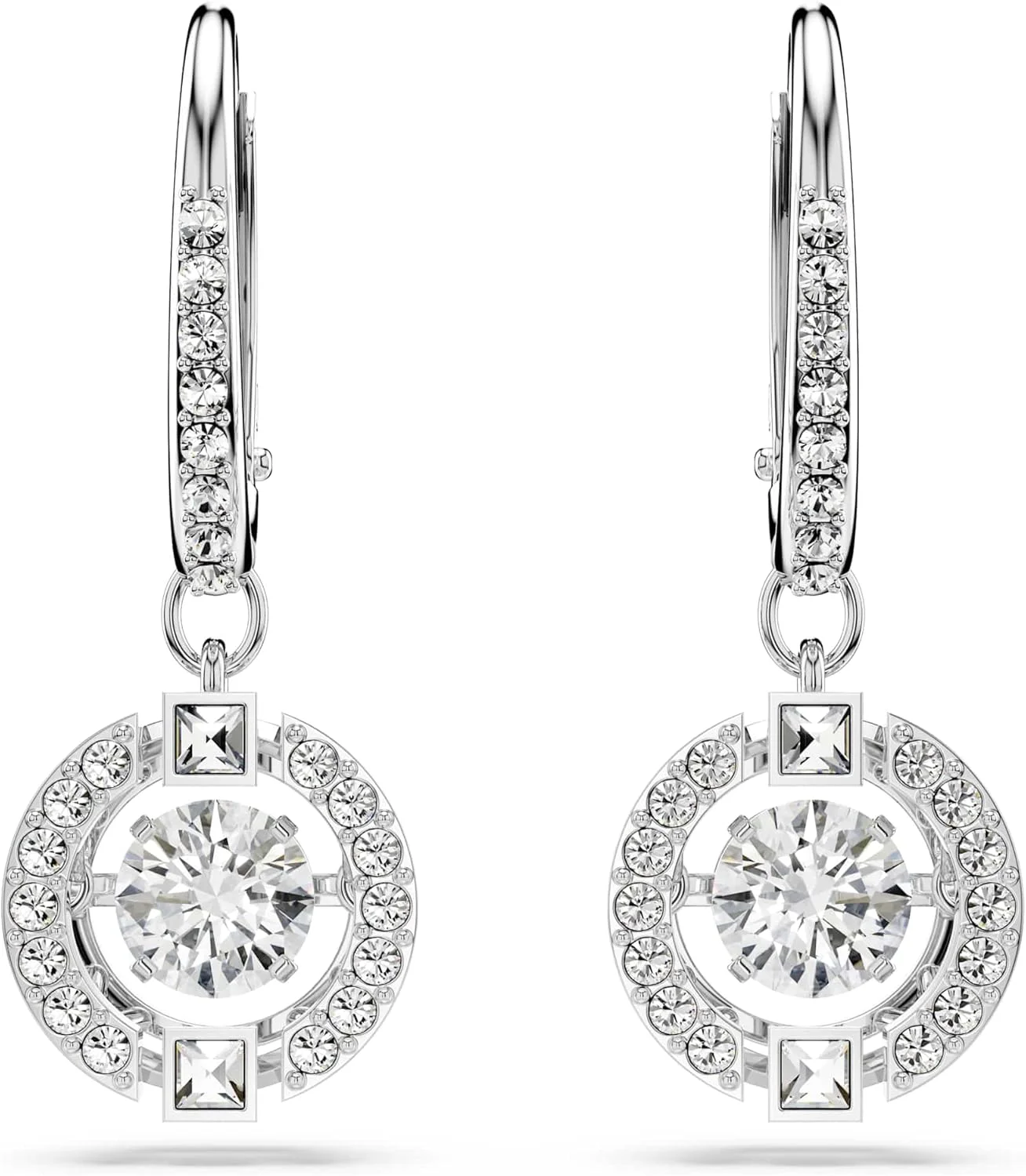 مجموعه جواهرات گردنبند و گوشواره رقص درخشان سواروسکی، روکش رودیوم، کریستال های آبی، کریستال های شفاف