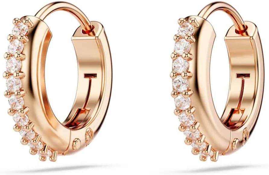 گوشواره حلقه ای سواروسکی ماتریکس، کریستال های گرد برش سفید در یک قاب با روکش طلایی رزگلد