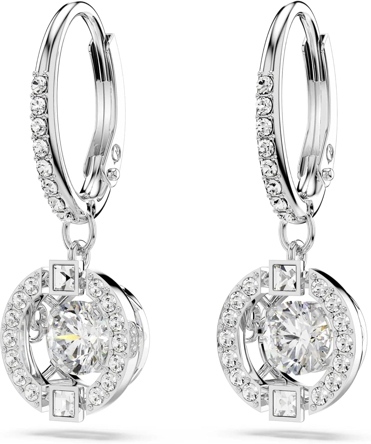 مجموعه جواهرات گردنبند و گوشواره رقص درخشان سواروسکی، روکش رودیوم، کریستال های آبی، کریستال های شفاف