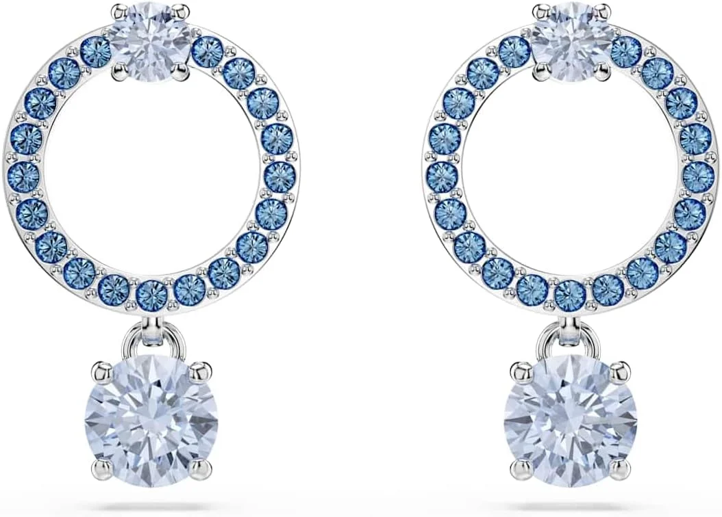 گوشواره آویز سواروسکی Attract، برش گرد، آبی، روکش رودیوم