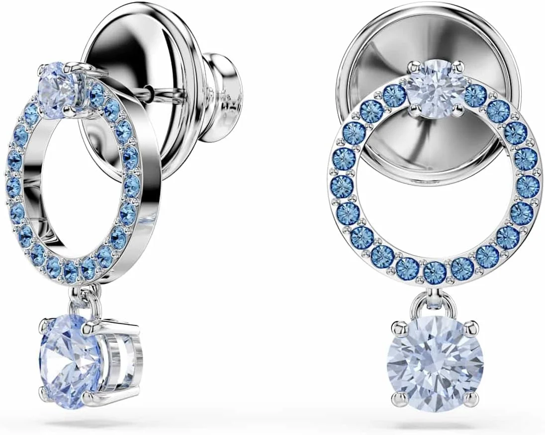 گوشواره آویز سواروسکی Attract، برش گرد، آبی، روکش رودیوم