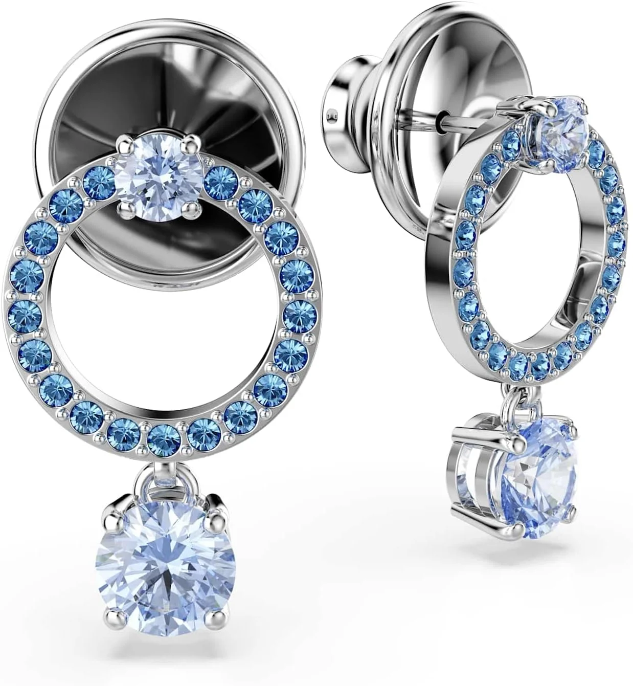 گوشواره آویز سواروسکی Attract، برش گرد، آبی، روکش رودیوم