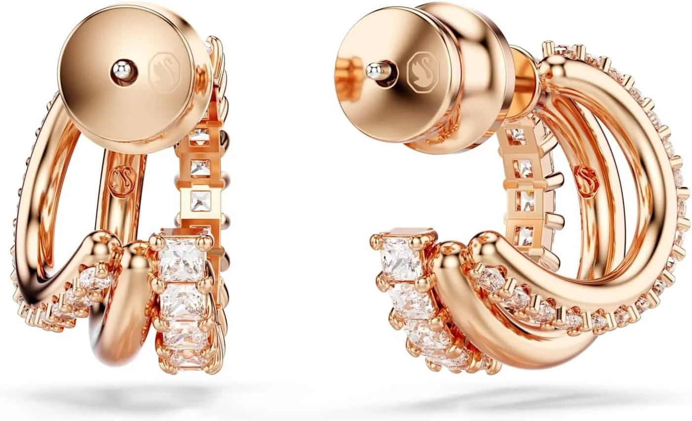 گوشواره های حلقه ای هایپربولا سواروسکی، برش های ترکیبی، مینی، سفید، با روکش طلای رزگلد