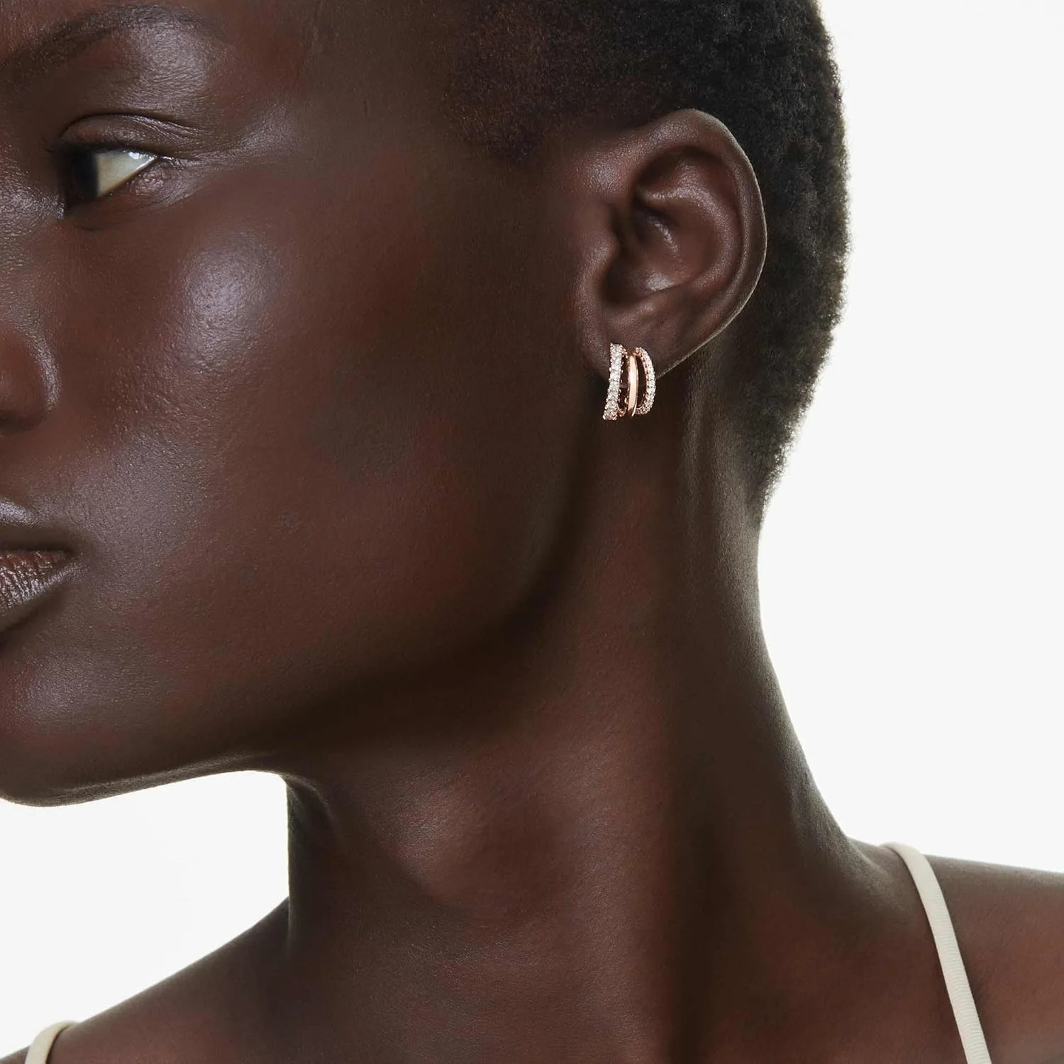 گوشواره های حلقه ای هایپربولا سواروسکی، برش های ترکیبی، مینی، سفید، با روکش طلای رزگلد