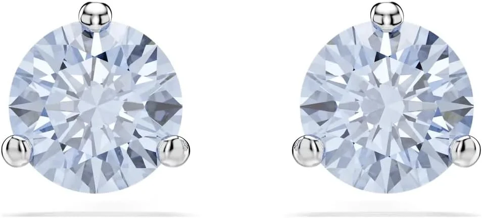 گوشواره های میخی تک نگین سواروسکی، برش گرد، آبی، روکش رودیوم