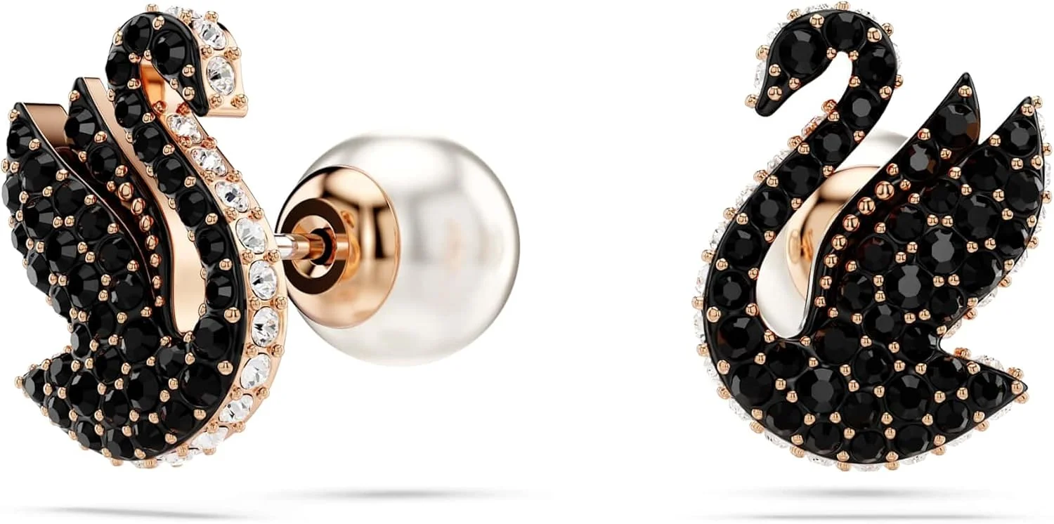 دستبند قو Swarovski، قو، مشکی، روکش طلایی رزگلد دستبند قو Swarovski، قو، مشکی، روکش طلایی رزگلد