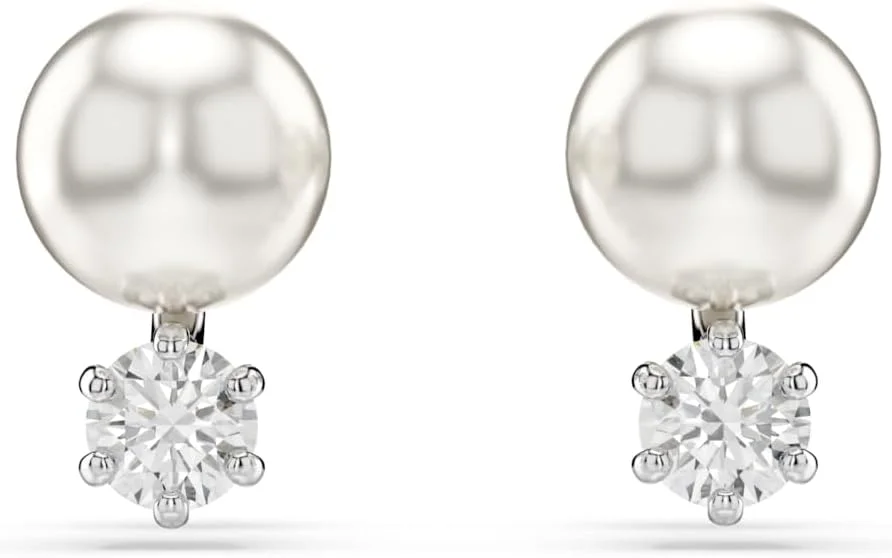 آویز سواروسکی ماتریکس، مروارید کریستالی، برش گرد، سفید، روکش رودیوم