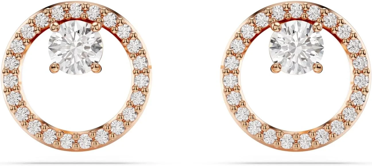 گوشواره های میخی سواروسکی Constella، دایره، کریستال های گرد سفید در یک قاب با روکش طلایی رزگلد