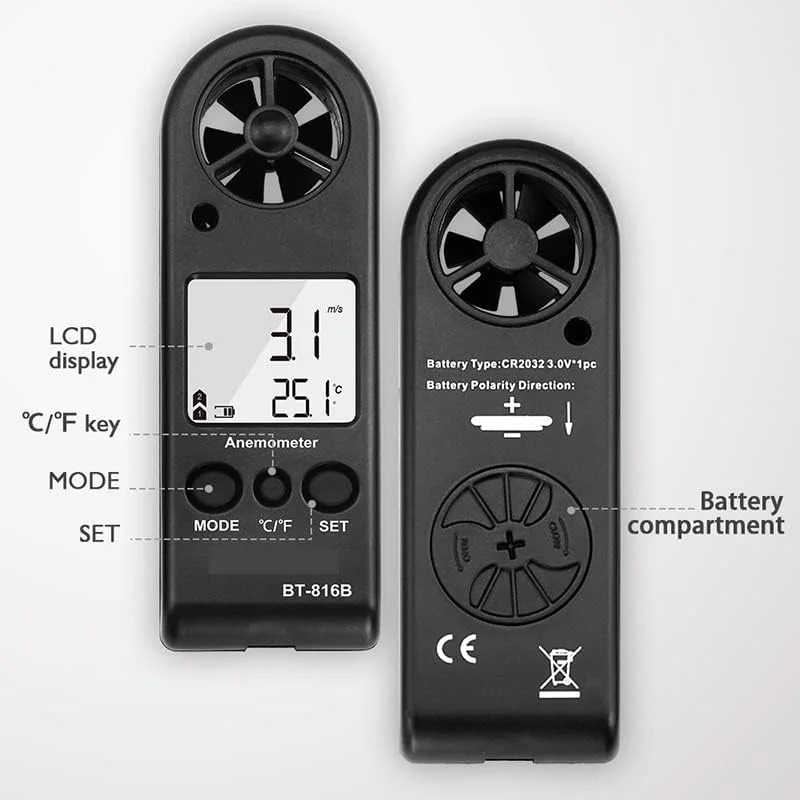 بادسنج دیجیتال مینی LCD مدل GZDZHP BT-816B، سرعت سنج باد، تستر جریان هوا، بادسنج هوا یا قایق CFM HVAC