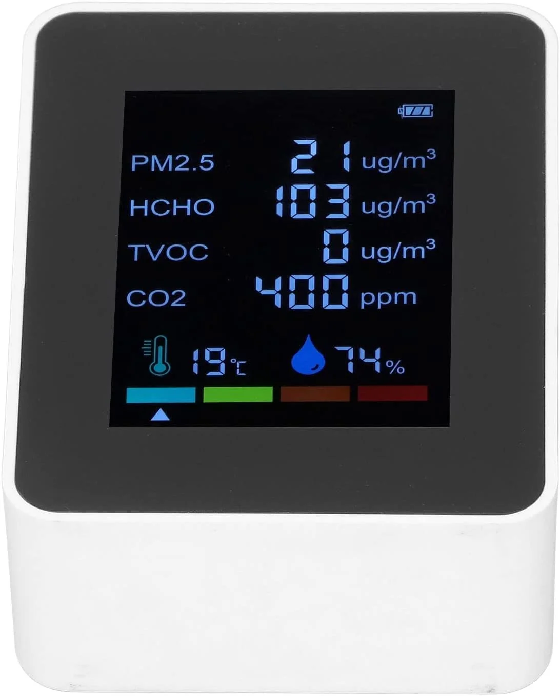 دستگاه تشخیص PM2.5 TVOC HCHO مدل GZDZHP، دستگاه چند منظوره تشخیص کیفیت هوا به صورت لحظه ای برای باشگاه ها و دفاتر (رنگ: سفید)
