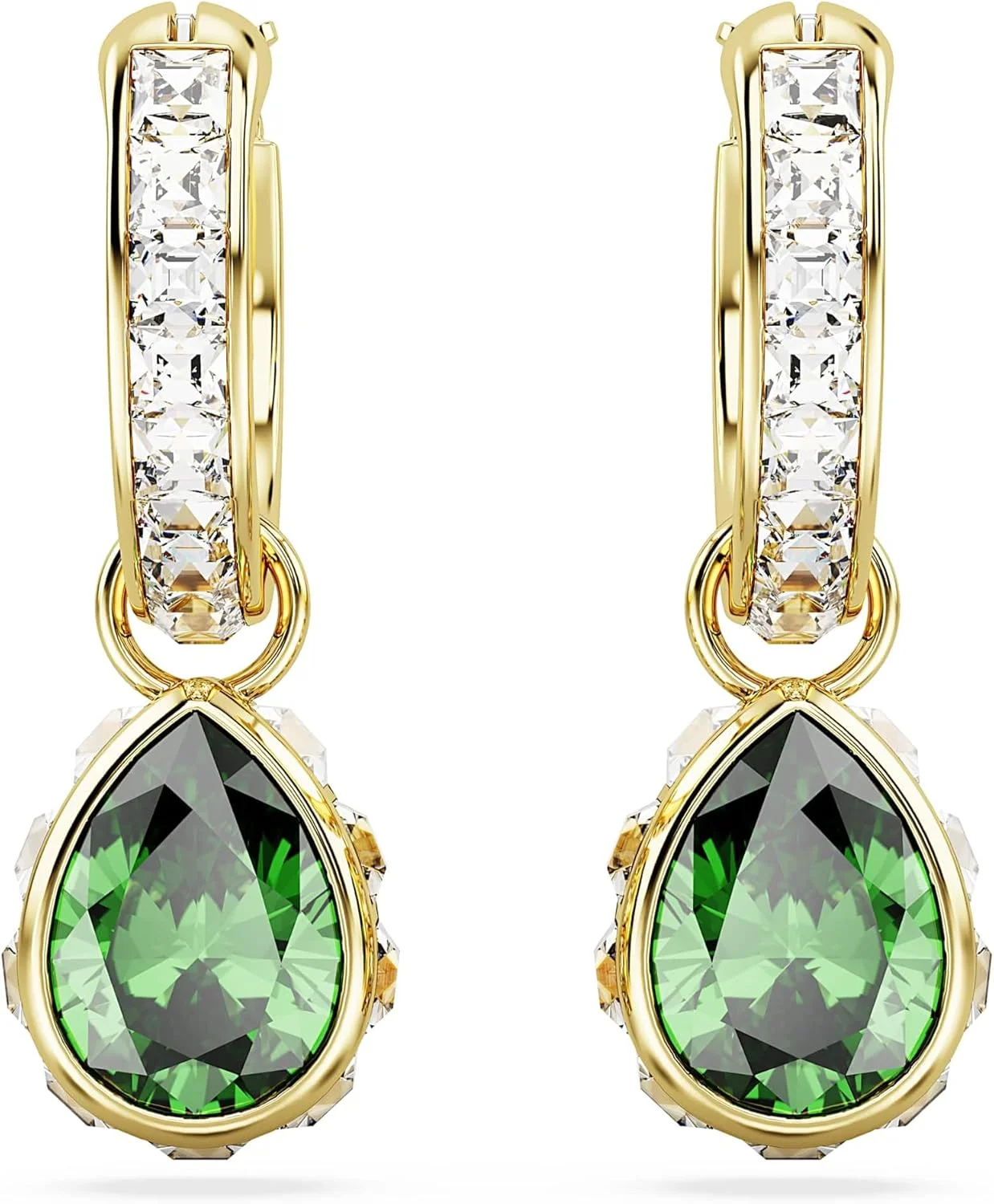 گوشواره های آویز استیلا سواروسکی، برش گلابی، سبز، با روکش طلایی گوشواره های آویز استیلا سواروسکی، برش گلابی، سبز، با روکش طلایی