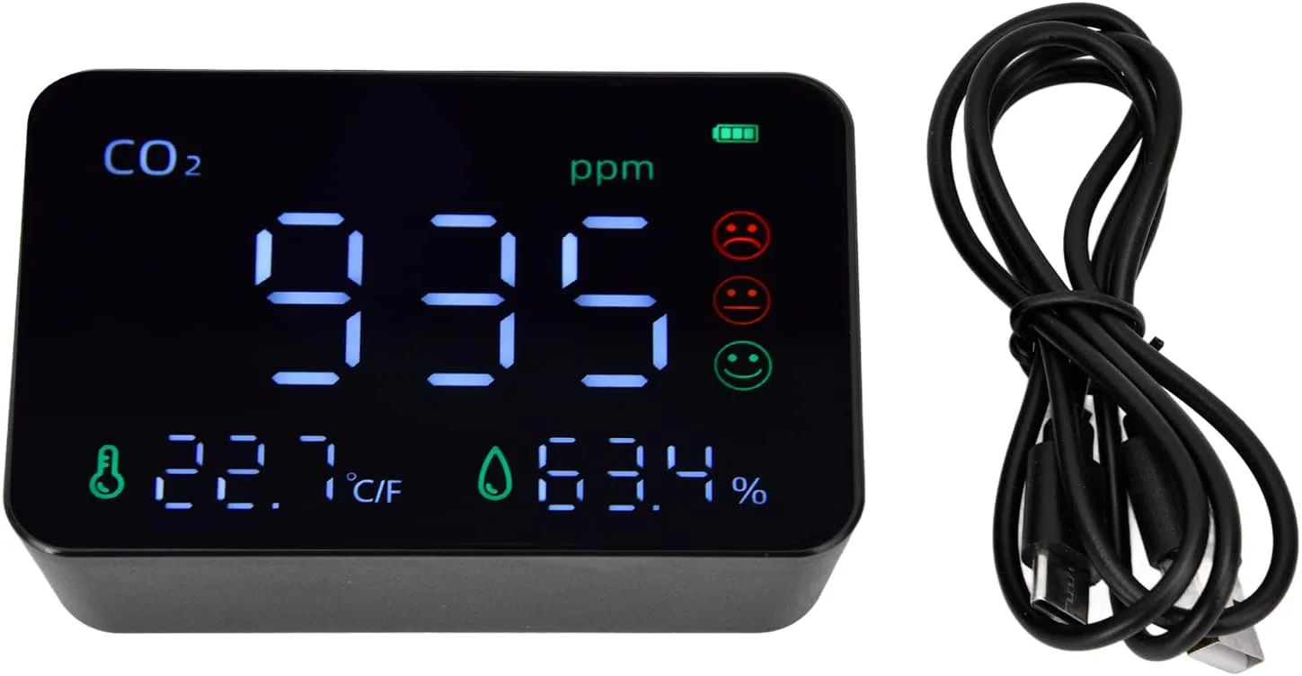 دستگاه سنجش دی اکسید کربن GZDodek، صفحه نمایش کیفیت هوا، محدوده تشخیص آلودگی 400 تا 5000 PPM، محدوده دما 1 تا 70 درجه سانتیگراد، محدوده رطوبت 0 تا 99%، تستر CO2 با شارژ USB مناسب برای مصارف خانگی