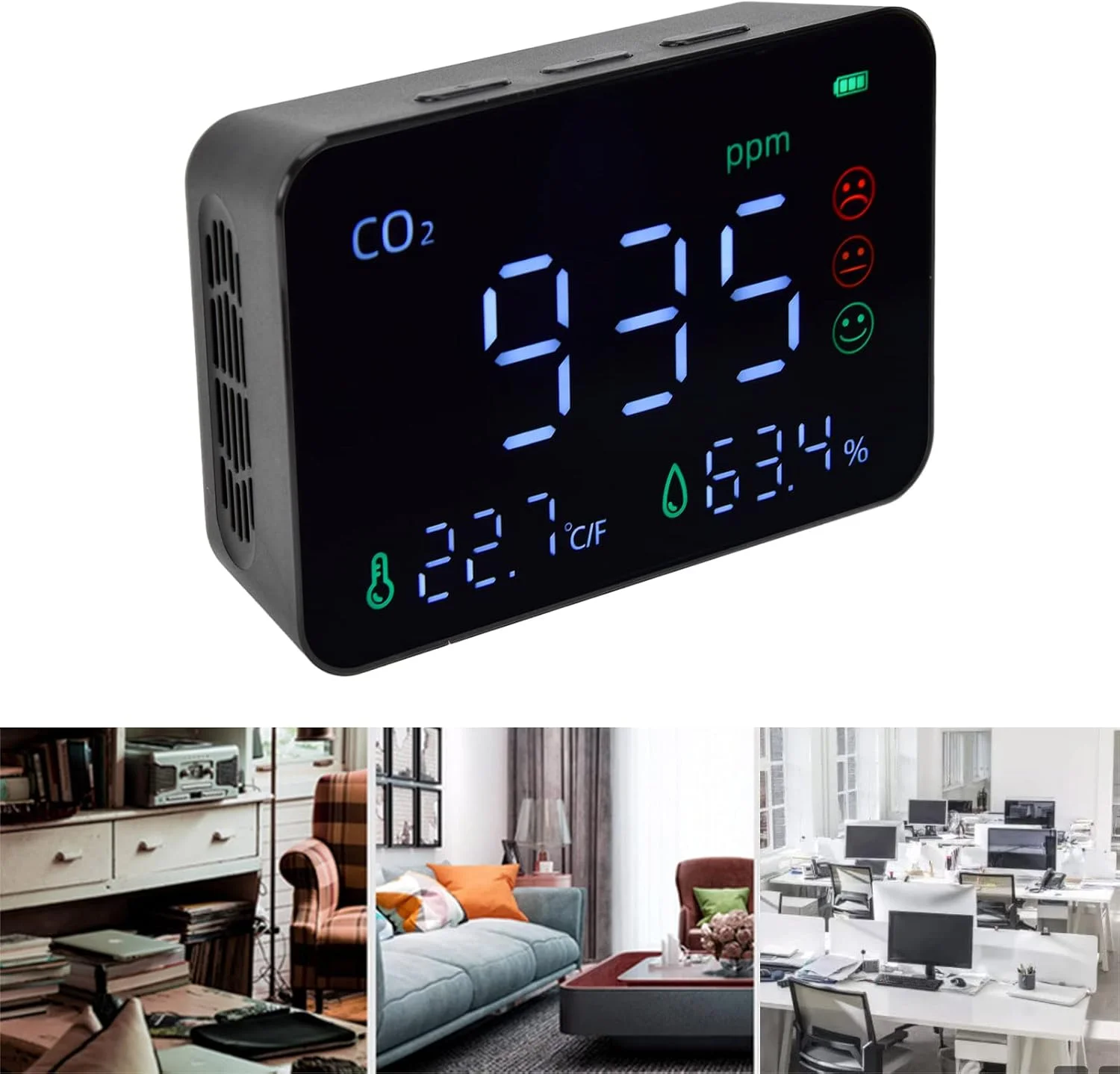 دستگاه سنجش دی اکسید کربن GZDodek، صفحه نمایش کیفیت هوا، محدوده تشخیص آلودگی 400 تا 5000 PPM، محدوده دما 1 تا 70 درجه سانتیگراد، محدوده رطوبت 0 تا 99%، تستر CO2 با شارژ USB مناسب برای مصارف خانگی