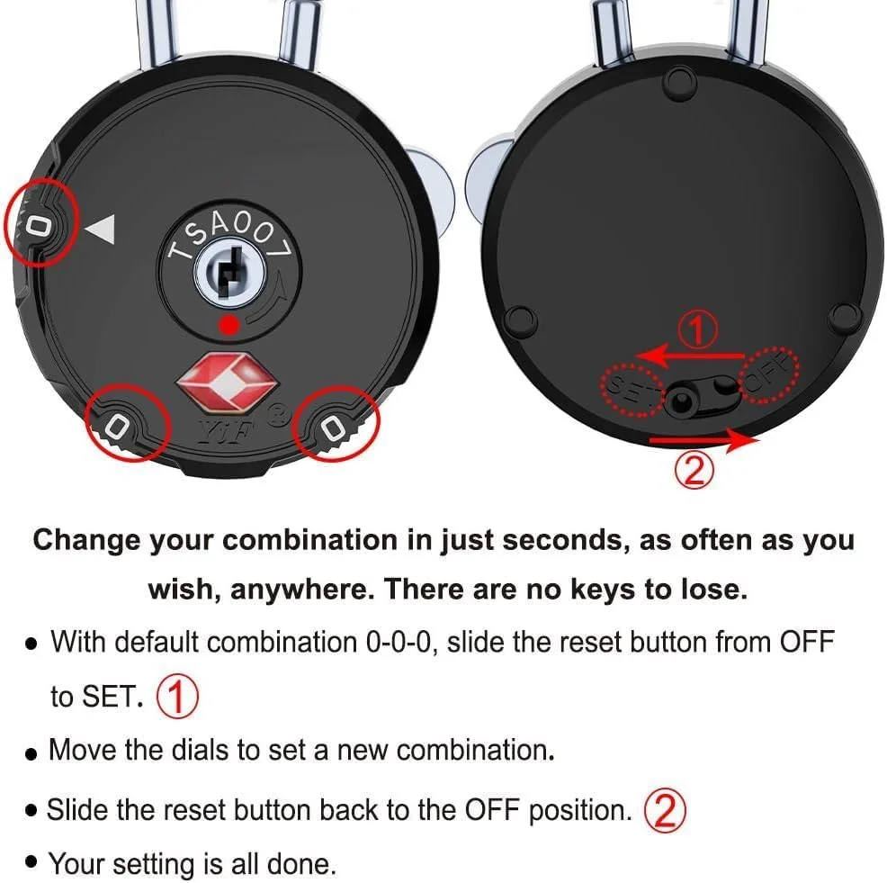 قفل چمدان TSA، قفل ترکیبی 2 عددی با کابل انعطاف پذیر، قفل کابلی امنیتی آلیاژ روی سنگین برای چمدان های مسافرتی، کیف و کوله پشتی (مشکی)