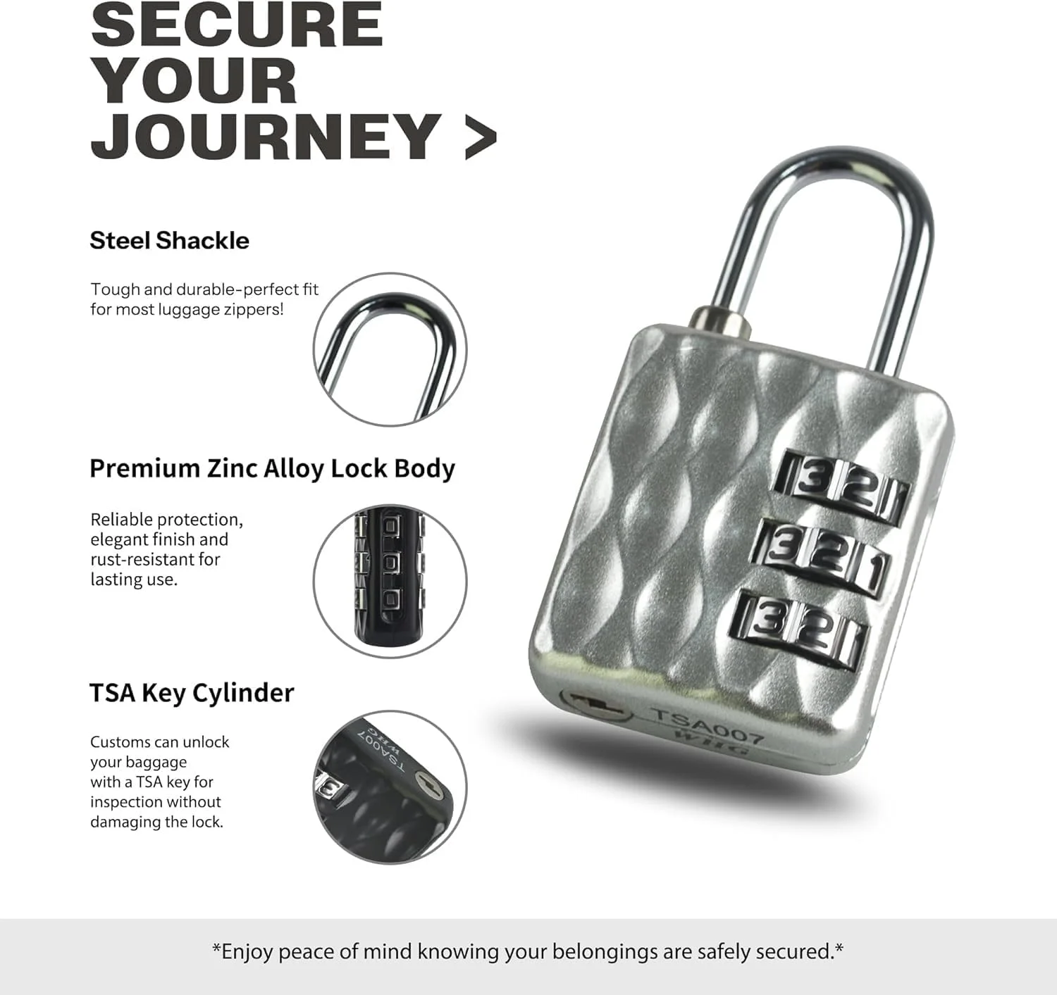 قفل ترکیبی TSA برای مسافرت، قفل مشکی و نقره‌ای برای چمدان، کمد باشگاه، واحد ذخیره سازی، جعبه ابزار، کد 3 رقمی قابل تنظیم، طراحی فشرده و بادوام