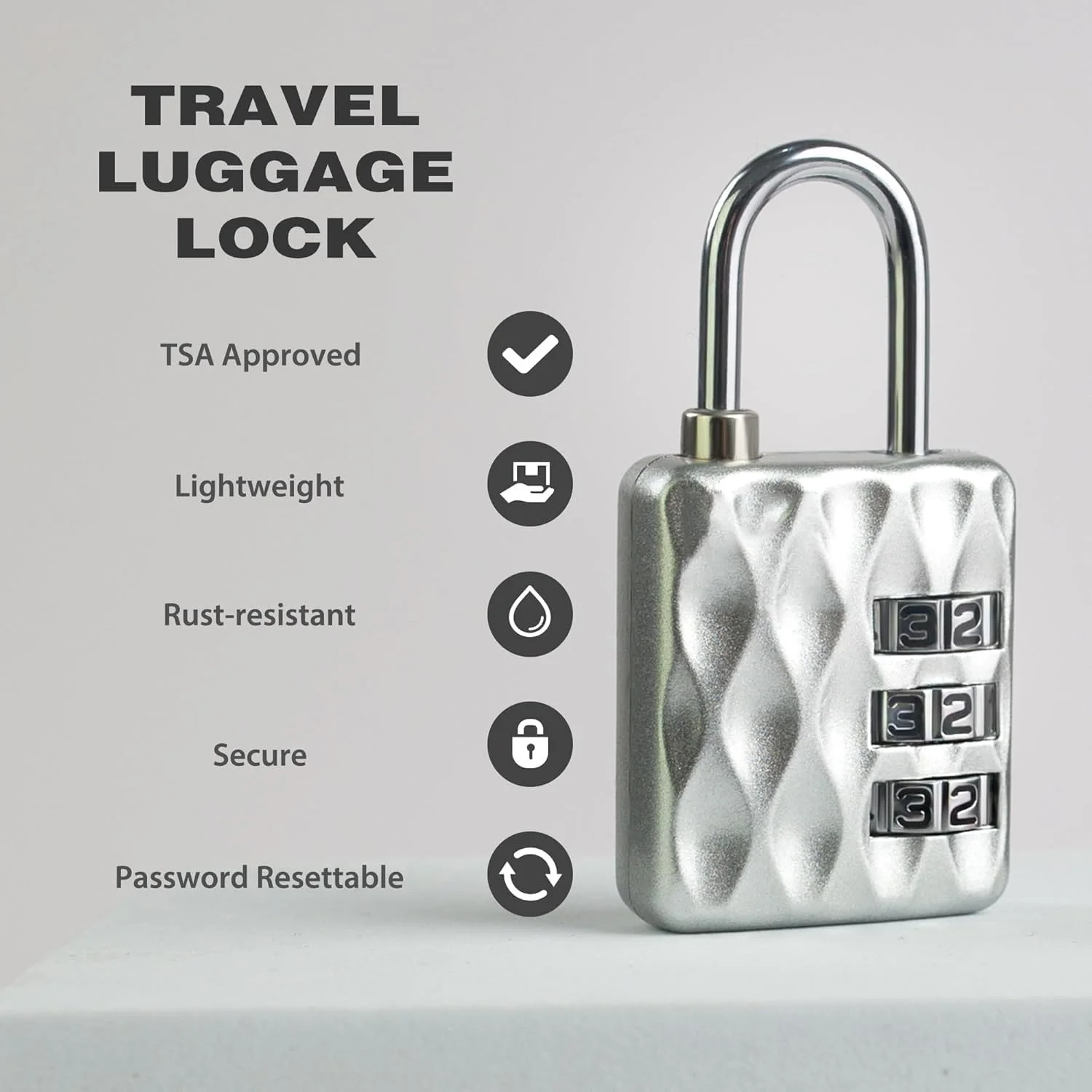 قفل ترکیبی TSA برای مسافرت، قفل مشکی و نقره‌ای برای چمدان، کمد باشگاه، واحد ذخیره سازی، جعبه ابزار، کد 3 رقمی قابل تنظیم، طراحی فشرده و بادوام