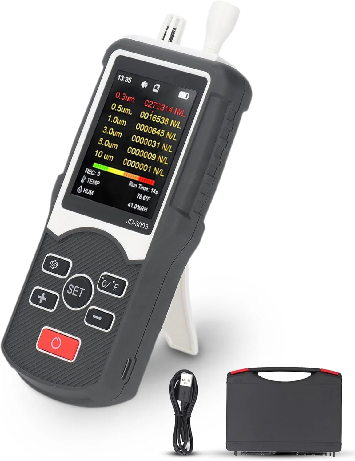 دستگاه سنجش آلودگی هوا Gugxiom، شمارنده ذرات گرد و غبار 0.3Μm~10Μm Pm2.5، تستر کیفیت هوا برای داخل/خارج، آلودگی سنج حرفه ای دستی، شمارنده ذرات گرد و غبار