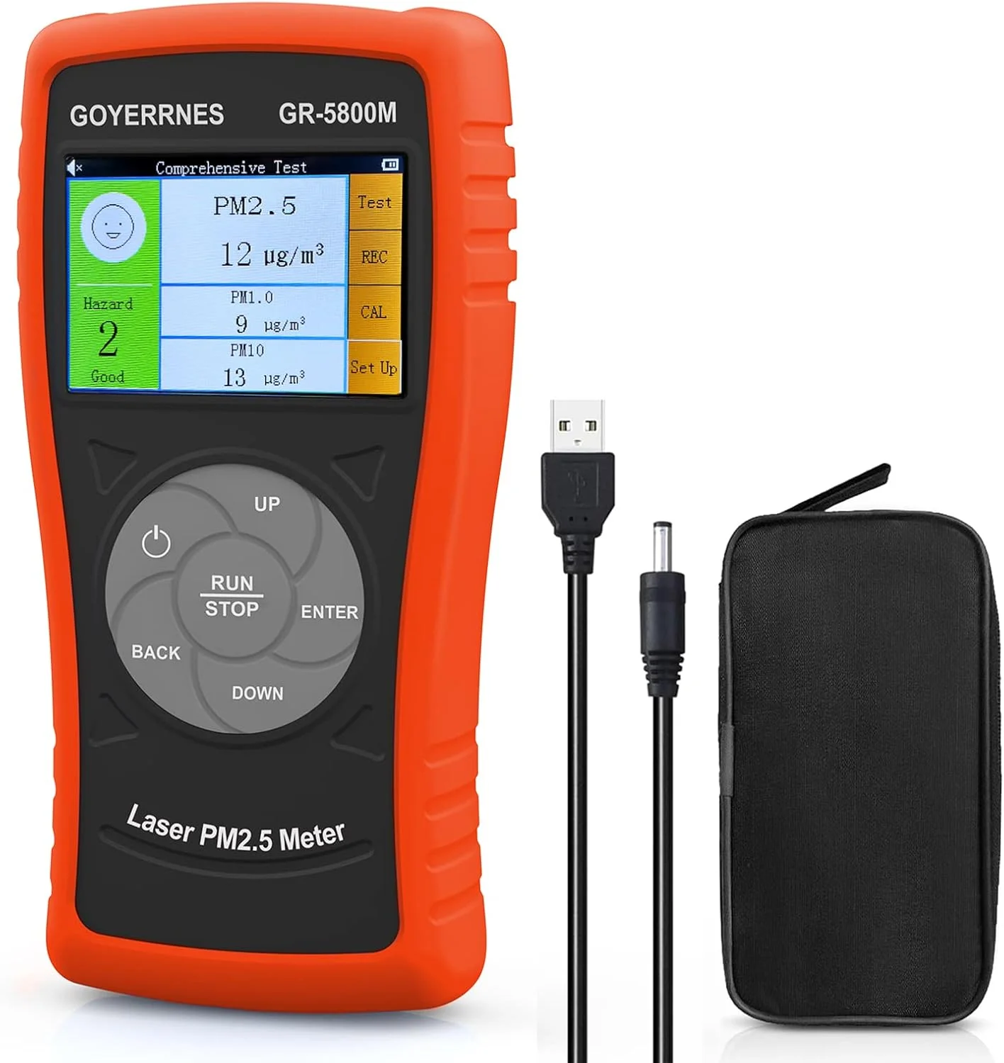 دستگاه سنجش کیفیت هوای داخلی GOYERRNES مدل GR-5800M، مانیتور ذرات معلق PM2.5، PM1.0، PM10، با قابلیت ثبت اطلاعات به صورت لحظه ای و صفحه نمایش LCD دیجیتال برای دفاتر خانگی
