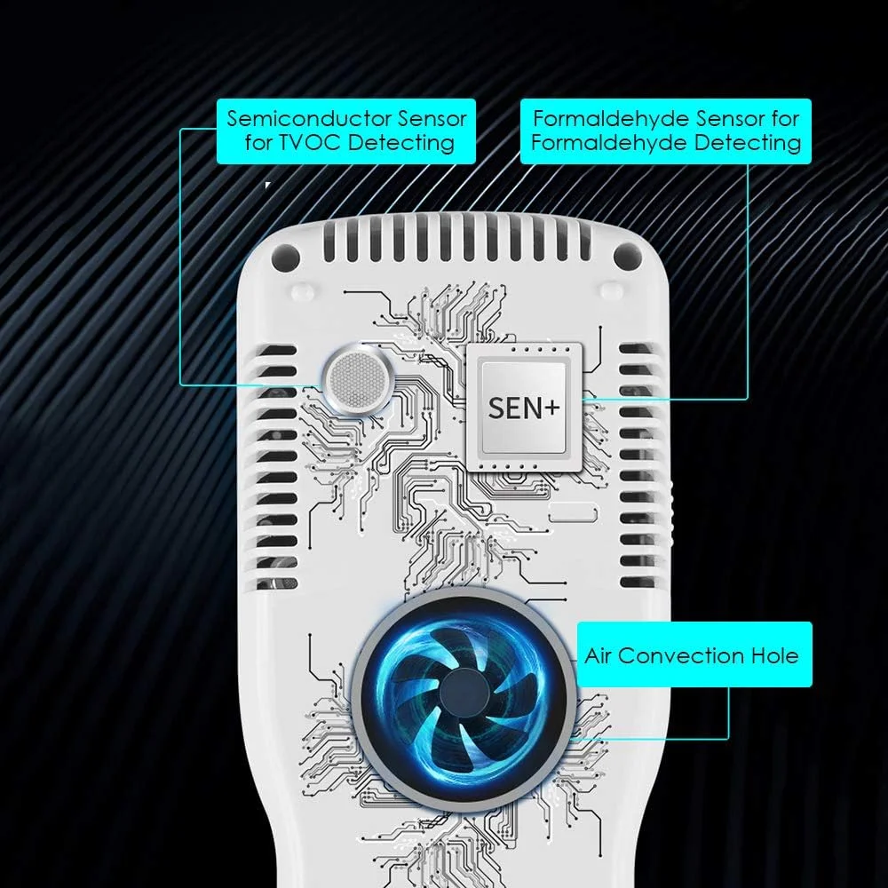 دستگاه تست کیفیت هوا قابل حمل Graflsoa با صفحه نمایش LED چند منظوره برای فرمالدهید، TVOC و بنزن مناسب برای خانه، خودرو، دفتر، هتل و فضای باز