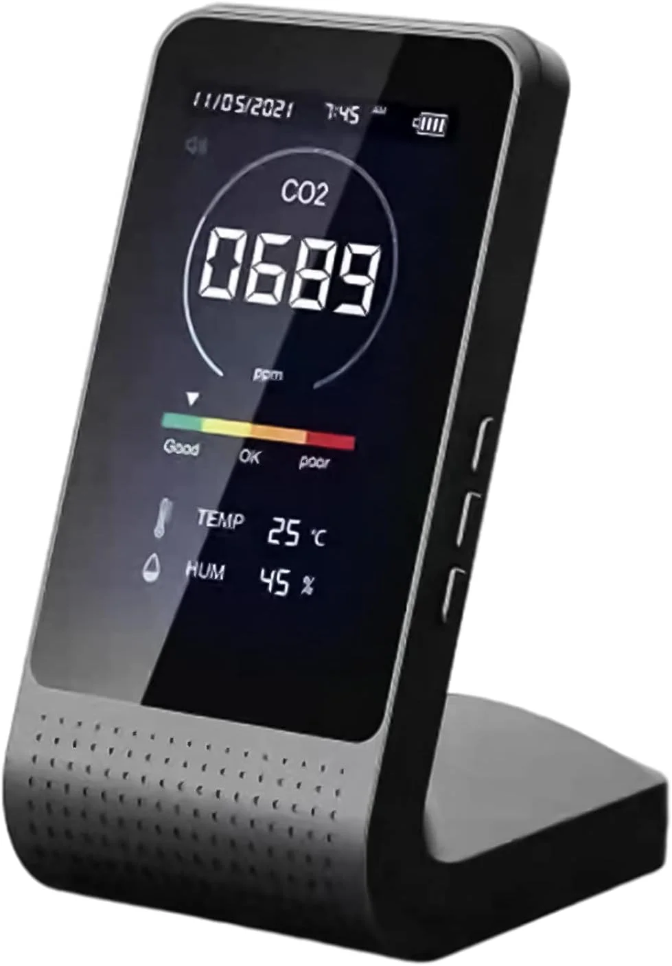 مانیتور CO2 جی‌گووت، ردیاب دی‌اکسید کربن داخلی، مانیتور کیفیت هوای رومیزی با محدوده اندازه‌گیری 400-5000 PPM، ردیاب دما و رطوبت نسبی برای خانه، ماشین، دفتر، اتاق، کلاس‌های درس، باشگاه