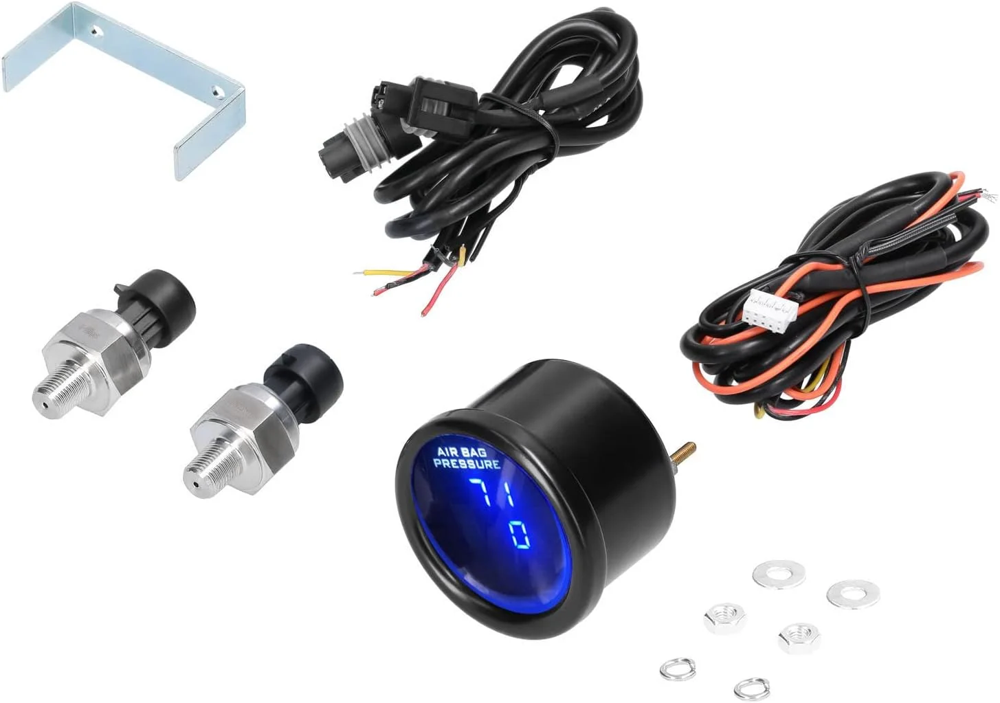 گیج فشار هوا GeiemKua، گیج فشار هوای دوگانه نمایشگر LED دیجیتال تعلیق بادی 0-220PSI با 2 عدد سنسور 1/8NPT