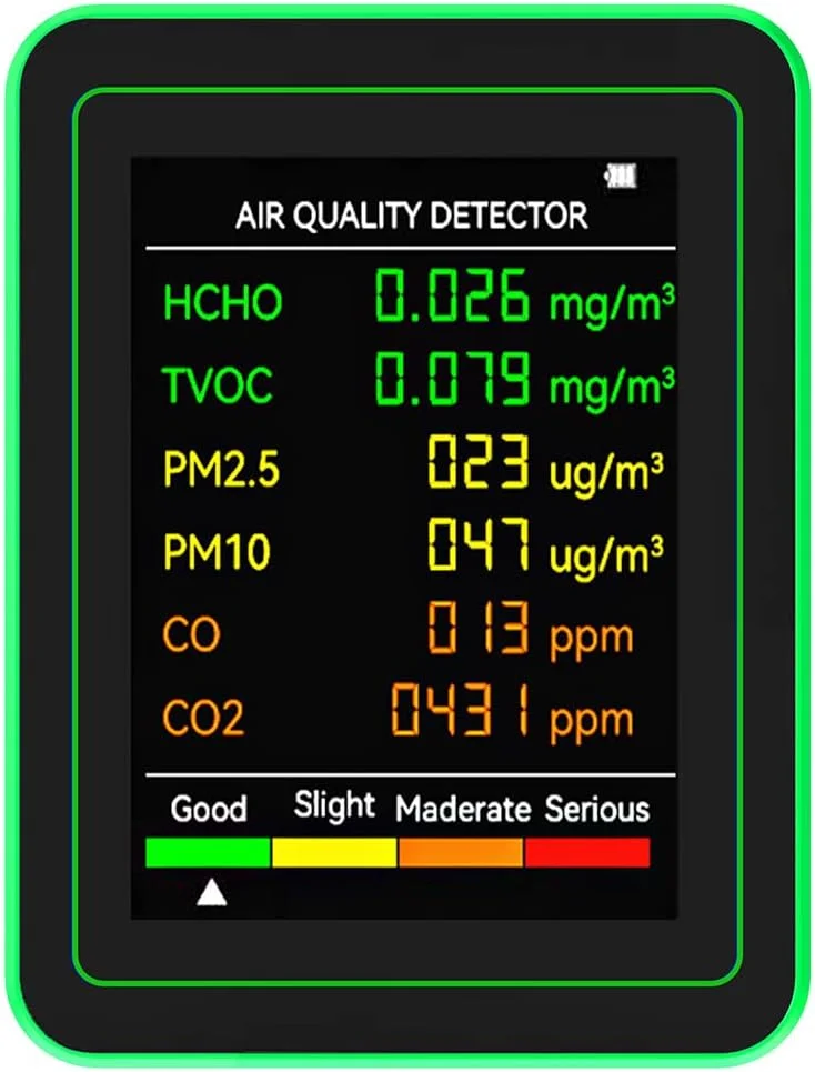 دستگاه سنجش کیفیت هوا 6 در 1، ردیاب قابل حمل CO2 چند منظوره، ردیاب دی اکسید کربن TVOC HCHO، PM2.5 PM10 HCHO TVOC CO2 CO متر دقیق برای دفتر و مدرسه