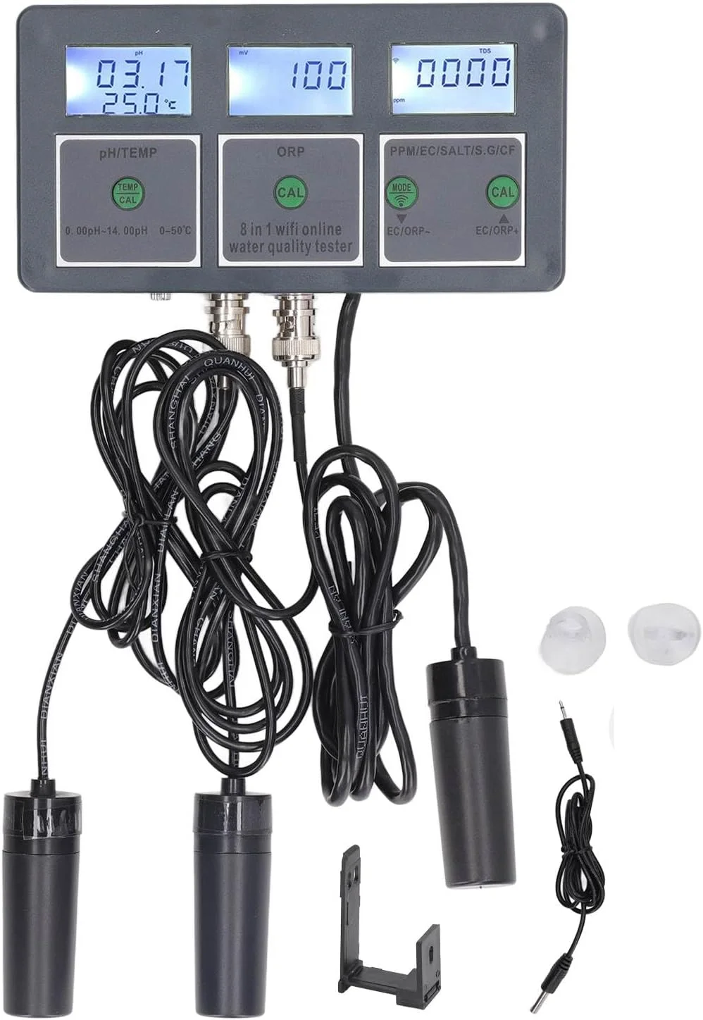 تستر کیفیت آب چند پارامتری Gearwell، 8 در 1 S.G، PH، EC، SALT، ORP، TDS، CF، TEMP، قابل شارژ، مانیتورینگ آنلاین برای آکواریوم ها و مخازن ماهی