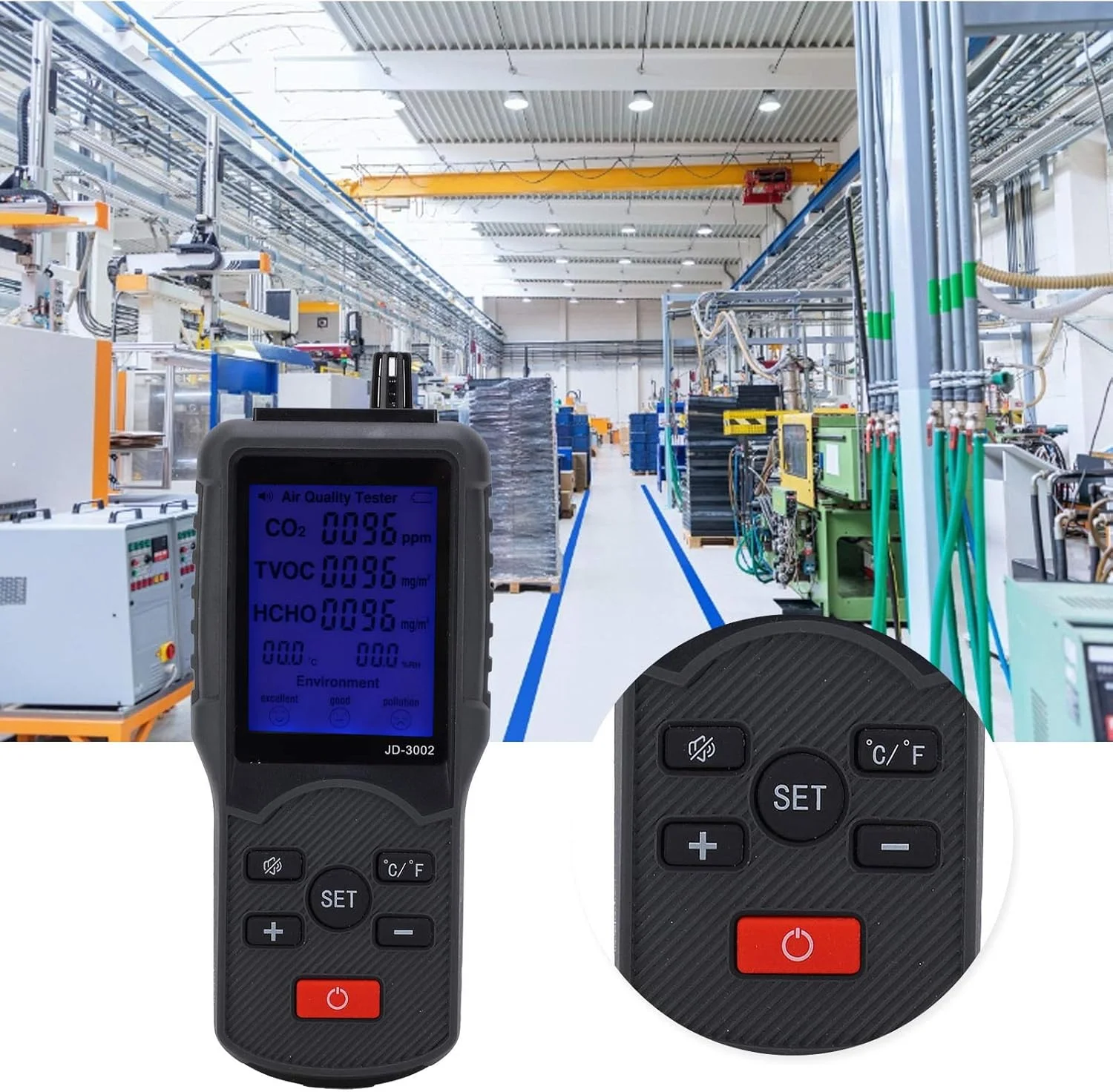 مانیتور کیفیت هوا Gearwell، ردیاب دی اکسید کربن TVOC، رطوبت و دما مدل JD-3002، تستر کیفیت هوای داخلی، دستگاه حسگر گاز محیطی مانیتور کیفیت هوا Gearwell، ردیاب دی اکسید کربن TVOC، رطوبت و دما مدل JD-3002، تستر کیفیت هوای داخلی، دستگاه حسگر گاز محیطی