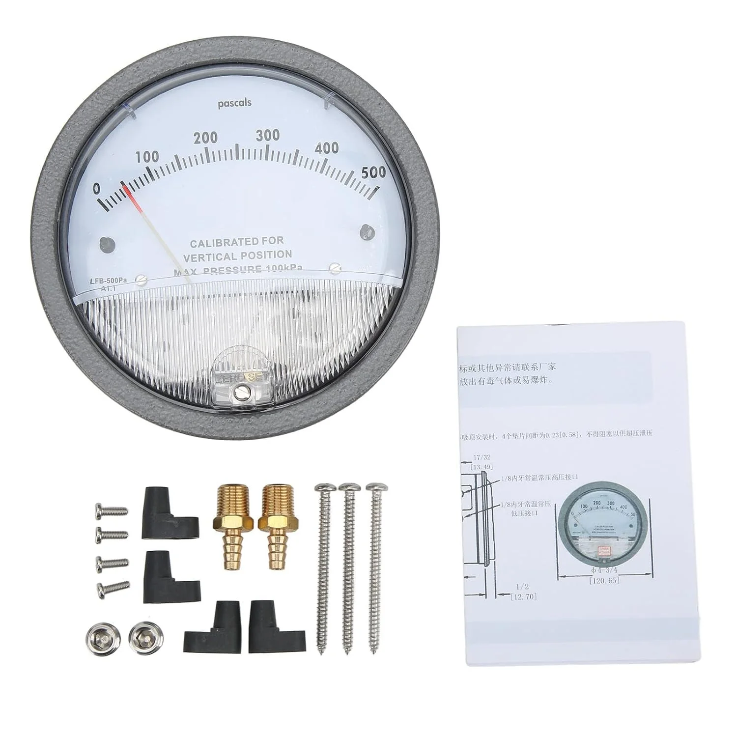 گیج فشار تفاضلی Gearwell LFB-500Pa، گیج درافت HVAC، گیج فشار تفاضلی، صفحه مدرج، مناسب برای اتاق تمیز، تشخیص اختلاف فشار فیلتر HVAC، اشاره گر 1/8 اینچ NPT برای الکترونیک