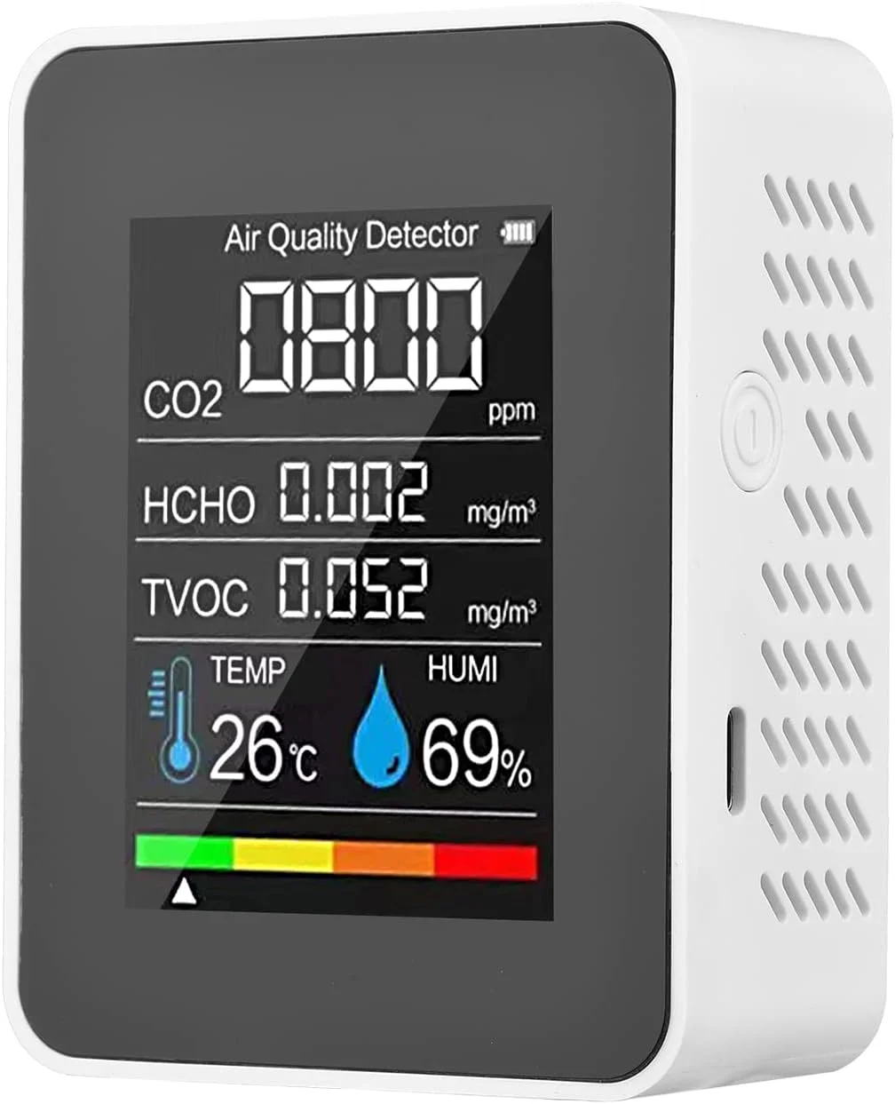 دستگاه سنجش کیفیت هوا قابل حمل CO2 5 در 1 فرمالدهید HCHO TVOC تستر LCD دما و رطوبت قابل شارژ CO2 آلارم متر برای اتاق، دفتر، گلخانه، انبار