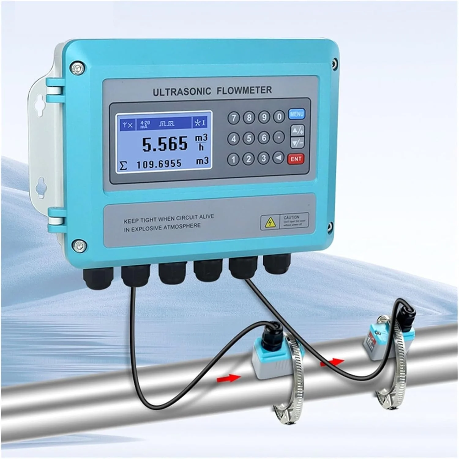 فلومتر، مقیاس جریان آب مایع اولتراسونیک با خروجی سیگنال RS485 4-20 میلی آمپر، واحد لوله های فولادی ضد زنگ PVC، مقیاس جریان نصب شده روی دیوار DN15 (ارتقاء DN300-DN6000)